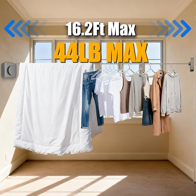 Retractable Clothesline Indoor & Outdoor, 16.2 Feet Stainless Steel Washing Line - Image 6