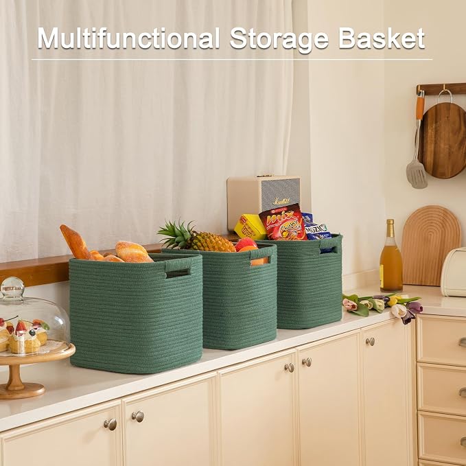 OIAHOMY Storage Cubes 11 Inch Storage Bins-3 Pack, Cotton Rope Woven Baskets - Image 6