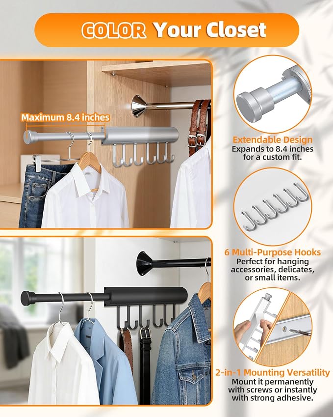 12 Inch Valet Rod for Closets Pull Out, Pull Out Rod For Hanging Clothes And - Image 2