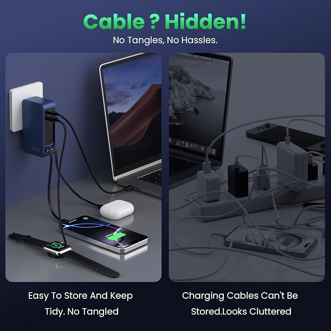 120W USB C Charger Block with 2 Built-in Retractable Cables, 4-in-1 GaN IV - Image 5