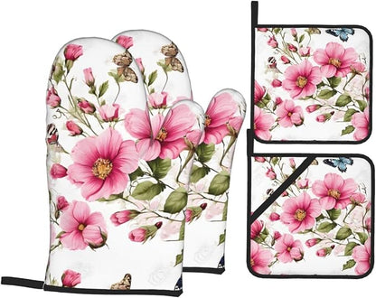 Garden with Birds and Flowers Advanced Oven Gloves and Pot Rack Kit | Insulated by Unknown