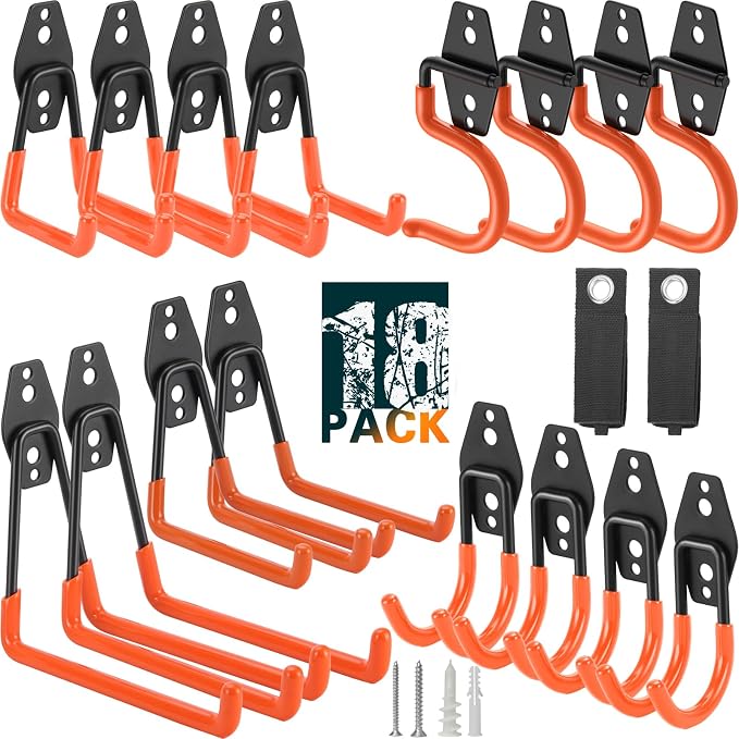 18 Pack Heavy Duty Garage Hooks, Utility Wall Mounted Storage System, by LUPYJI