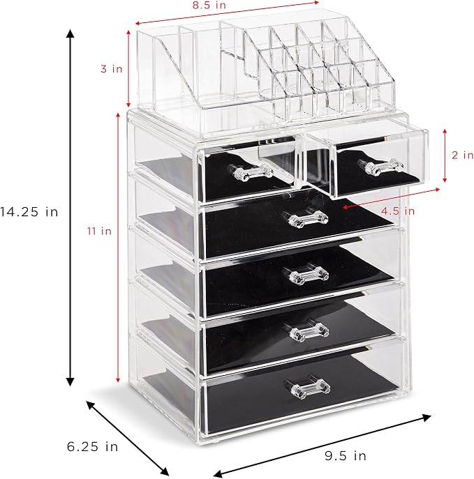 Sorbus Acrylic Makeup Organizer Set, 6-Drawer Vanity & Countertop Cosmetic - Image 4
