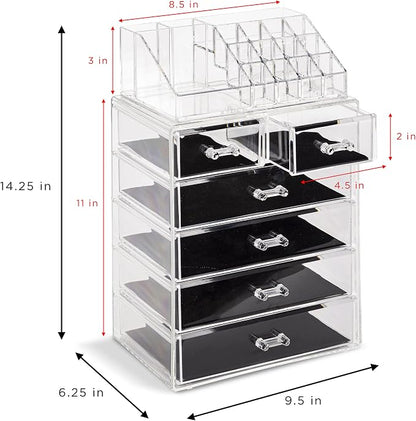 Sorbus Acrylic Makeup Organizer Set, 6-Drawer Vanity & Countertop Cosmetic - Image 4