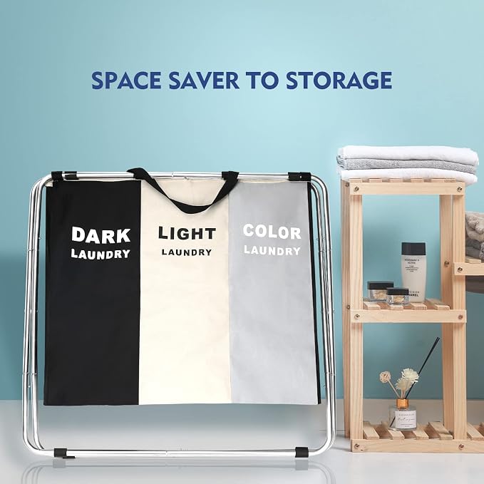 180L Laundry Basket Sorter, Large 3 Section Collapsible Laundry Hamper - Image 5
