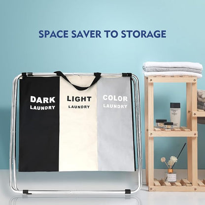 180L Laundry Basket Sorter, Large 3 Section Collapsible Laundry Hamper - Image 5