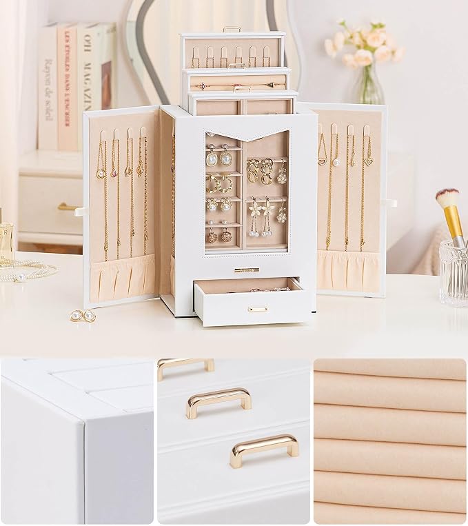 Homde Jewelry Organizer with Transparent Window Necklace Hooks Gift - Image 7