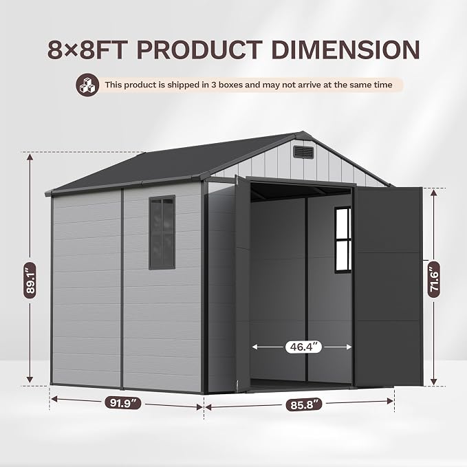 Patiowell 8x8 FT Resin Outdoor Storage Shed - Image 8