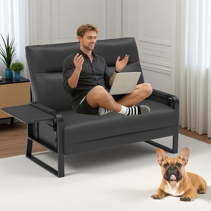 Faux Leather Loveseat, Upholstered Loveseat - Image 3