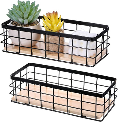 Set of 2 Black Metal Wire Storage Baskets - Image 3