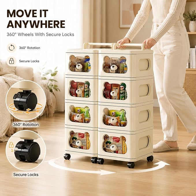 Storage Drawer Organizer with Wheels, 3 Tier Rolling Cart Organizer, Draw Slid - Image 4
