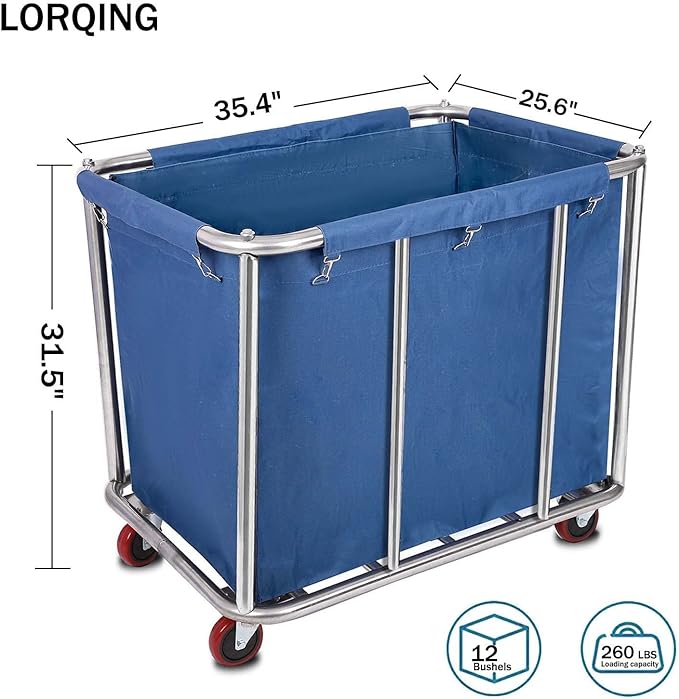 12 Bushels Laundry Cart Commercial/Home, Heavy Duty Large Stainless Steel - Image 2