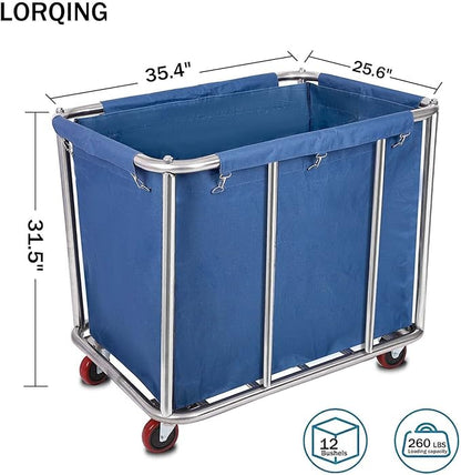 12 Bushels Laundry Cart Commercial/Home, Heavy Duty Large Stainless Steel - Image 2