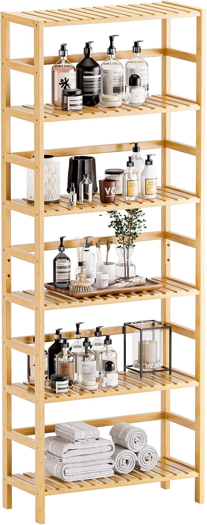 HITNET Bamboo Shelf, 6-Tier Adjustable Tall Open Bookcase, Bathroom Storage by HITNET
