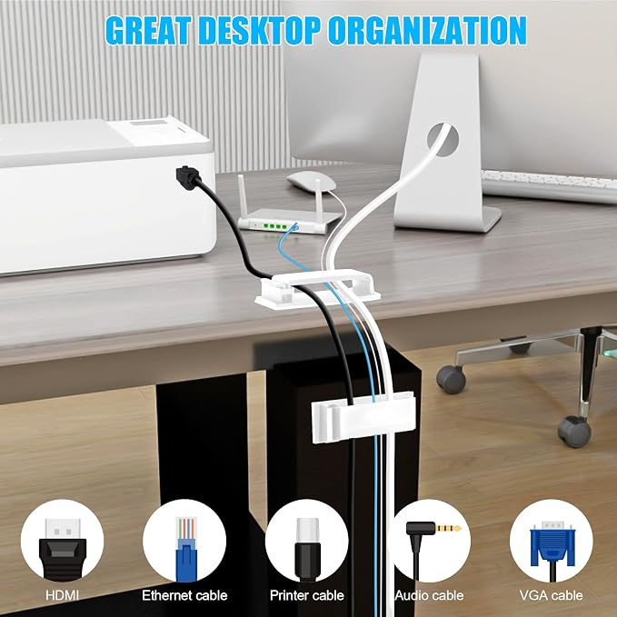 XHF 50 PCS Self Adhesive Cable Clips White, Wire Clips Cable Management Wire - Image 5