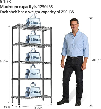 1250 LBS Storage Shelving Unit, 13.7" D x 23.6" W x 63" H Adjustable Shelving - Image 3