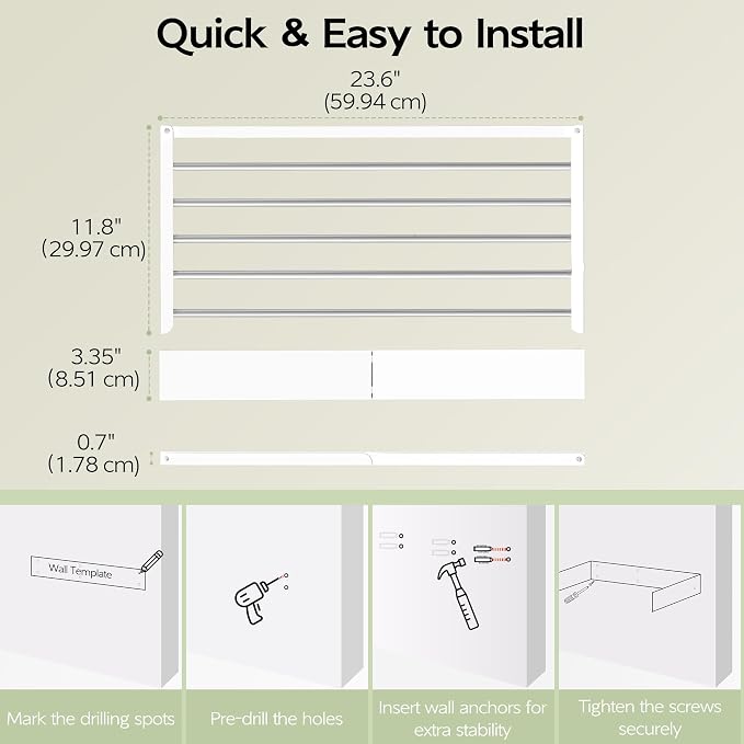 Wall Mounted Clothes Drying Rack 23.6", Foldable Wall Mount Laundry Rack - Image 3