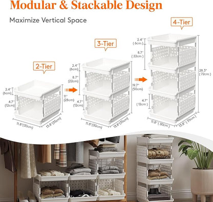 Lifewit 4 Tier Plastic Stackable Storage Baskets - Image 4