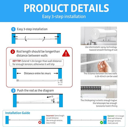 1 Pack Spring Tension Rod, Adjustable 28-45 Inch No Drill, Fits Windows Kitchen - Image 8