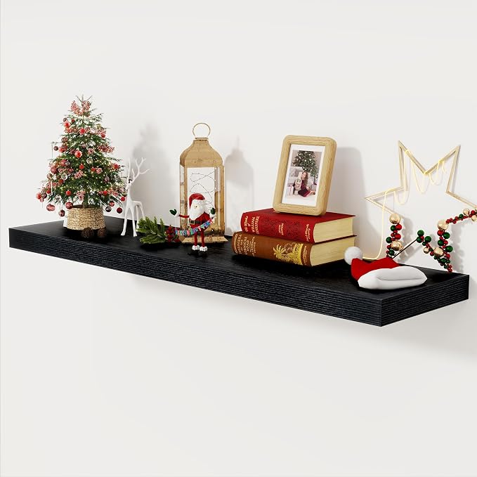 Black Floating Shelves 48 Inch Long, 12 Inch Deep Floating Shelves by FunMemories