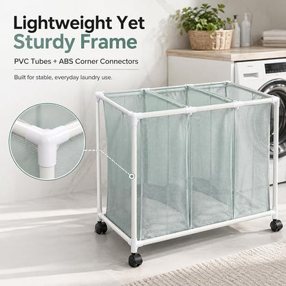 3-Bag Mesh Rolling Laundry Sorter Cart, Soft Silver, Removable Washable Bags - Image 8