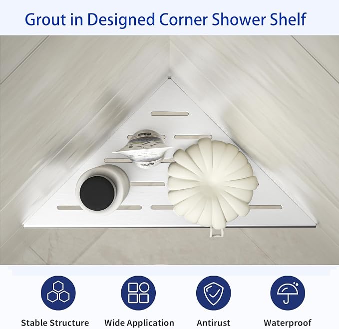 10'' Corner Shower Shelf 2PCS, 304 Stainless Steel Grout in Shelves - Image 7