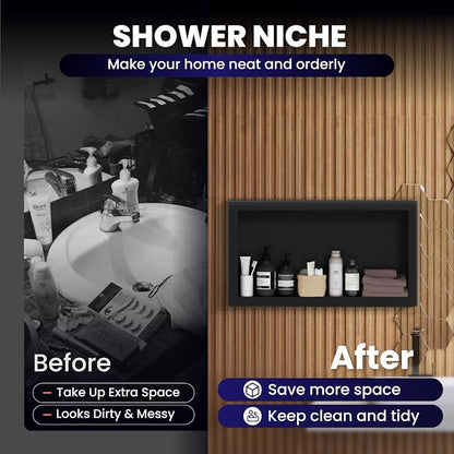 12" x 24" Stainless Steel Shower Niche, Single Waterproof Shelves, No-Tile - Image 6