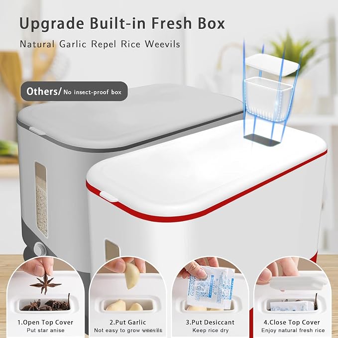 Lenwi 22-25 Lbs Rice Dispenser, Large Cereal Dry Food Storage Containers - Image 4
