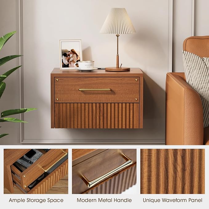 Floating Nightstand Set of 2, Mid Century Modern Wall Mounted Bedside Table - Image 3