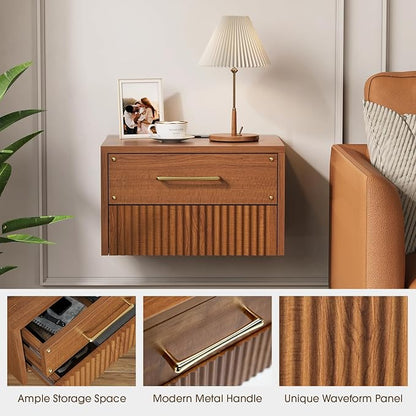 Floating Nightstand Set of 2, Mid Century Modern Wall Mounted Bedside Table - Image 3