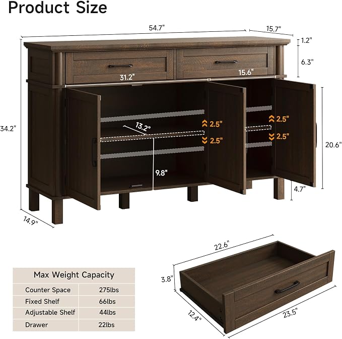 ONBRILL 55 Inch Buffet Cabinet - Image 2