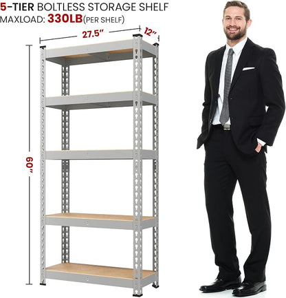 Yaheetech 5-Tier Heavy Duty Storage Shelves 28"W x 12"D x 60"H Light Gray | - Image 3