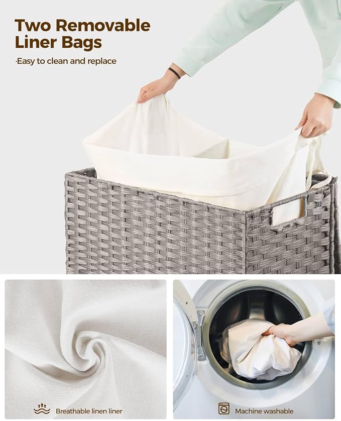 Greenstell Laundry Hamper with Wheels, No Install Needed, 110L Divided - Image 4