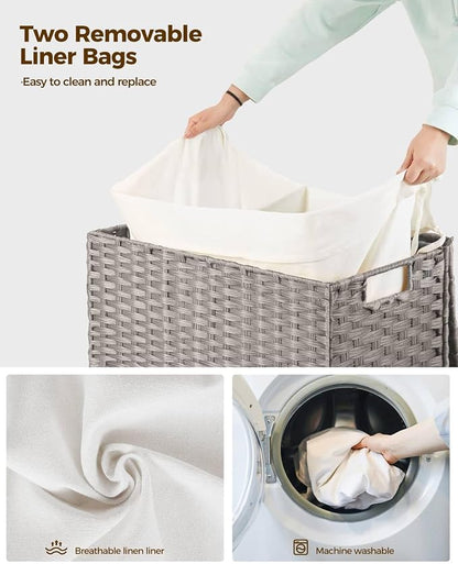 Greenstell Laundry Hamper with Wheels, No Install Needed, 90L Divided Handwoven - Image 4