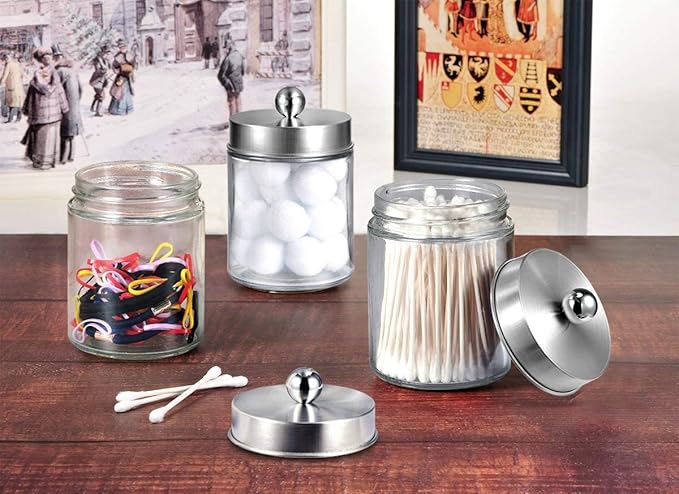 Amolliar 6Pc Apothecary Jars Bathroom Vanity Organizer- Rustic Farmhouse Decor - Image 7