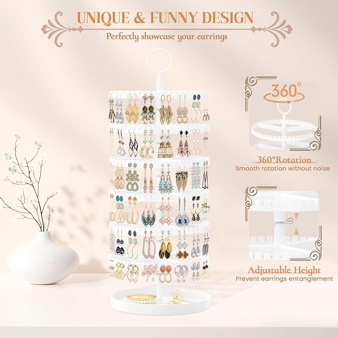 iDavosic.ly 6 Tier Rotating Earring Holder Organizer, Metal Tray, Large - Image 5