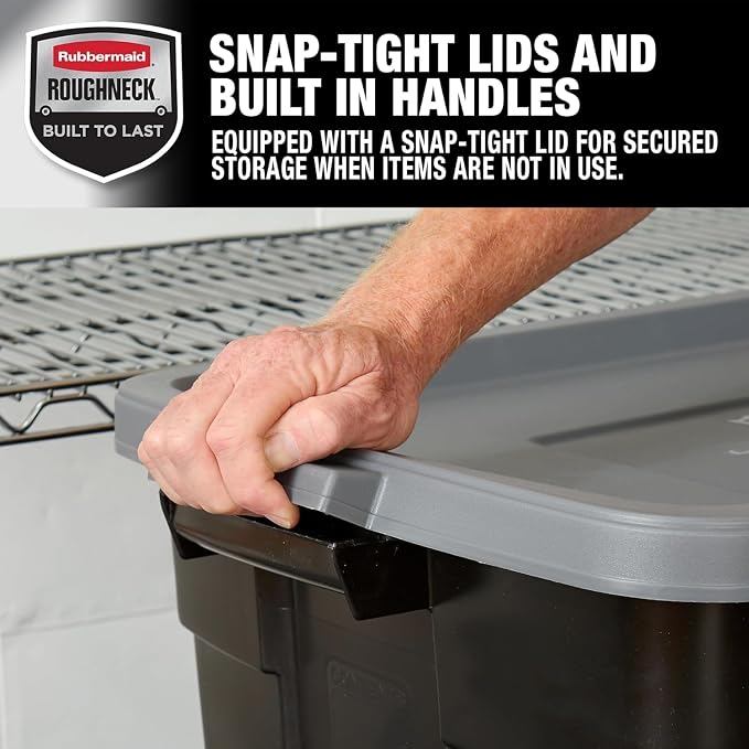 Rubbermaid Garage Storage Bins Black Plastic Stackable Storage - Image 4