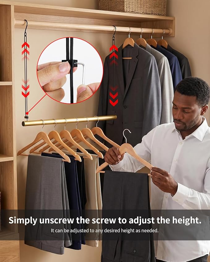 BaiNong Adjustable Closet Hanging Rod 17-30" Gold Closet Rod Extender 2Pack | - Image 6