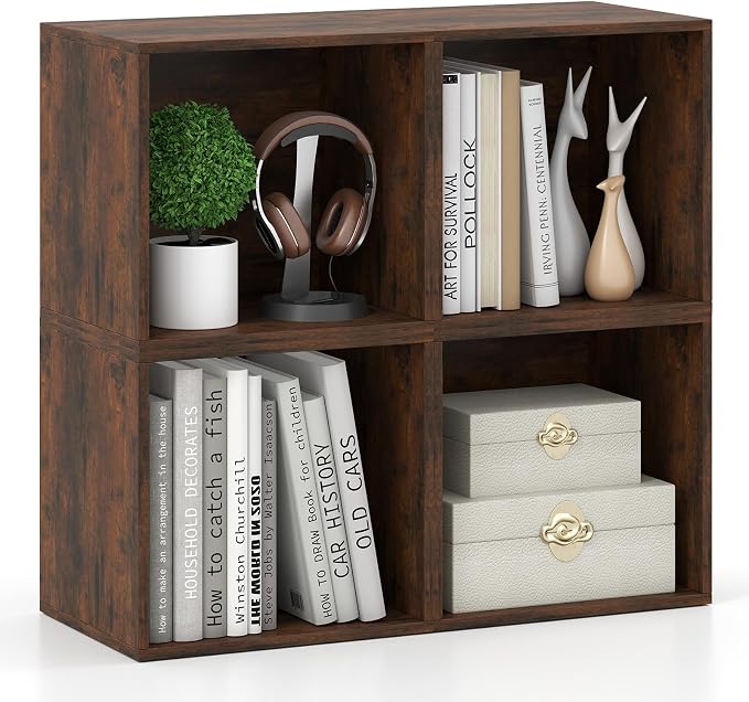 Giantex 4-Cube Bookcase, Stackable Cube Storage Organizer w/Open Bookshelf by Giantex