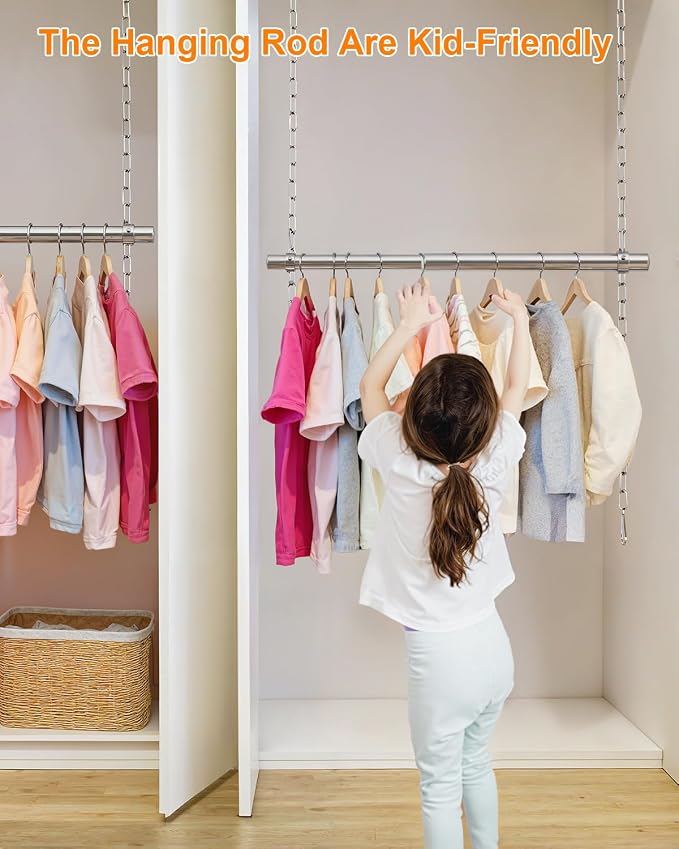 Hanging Closet Rod, Adjustable Width and Height Closet Rods Extender, 17-52inch - Image 3