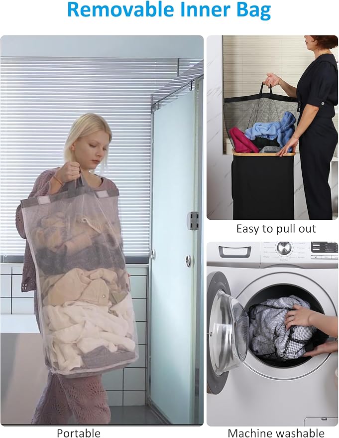 efluky Laundry Basket with Wheels, Tall Rolling Laundry Hamper with Lid and - Image 4