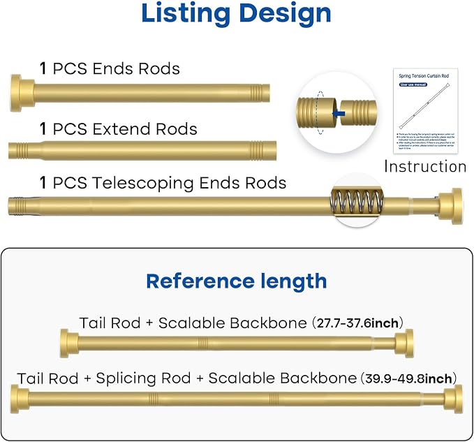 Tension Rods for Windows 28 to 48 Inch 2Pack Spring Curtain Rods No Drilling - Image 2