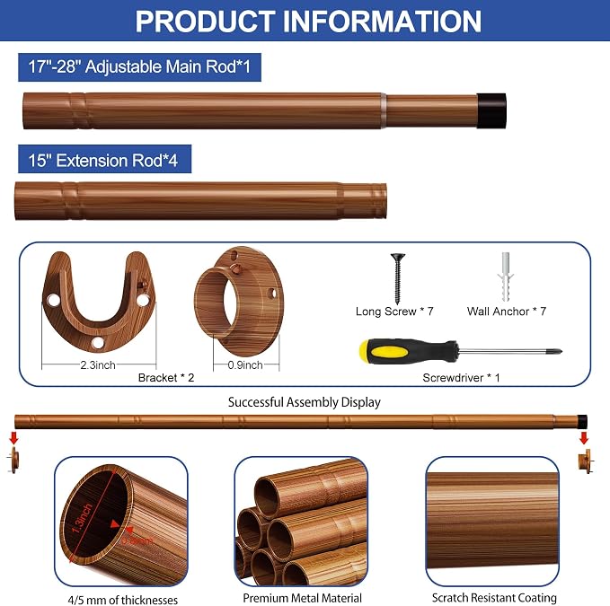 17 to 84 Inch Closet Rods for Hanging Clothes - Image 5