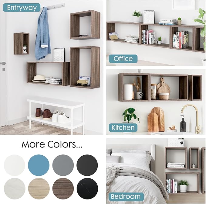Wall Mount Shelf Set of 4, Floating Cube Shelves - Image 5