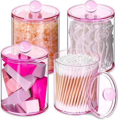 4 Pack Qtip Holder, Canister Apothecary Jar Set, Bathroom Jars by XIPENGKEJI