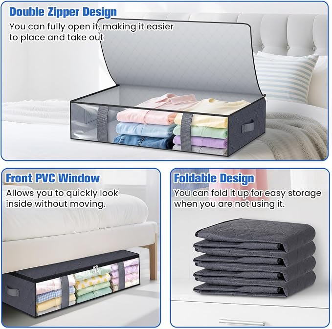 Under Bed Storage Containers, 2 Pack Blanket Storage Bags, Collapsible Storage - Image 4
