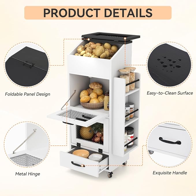 Verano Garden 16.0" Potato and Onion Storage Bin on Wheels, Bread Box | Fruit - Image 6