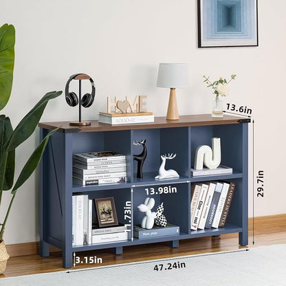 6 Cube Bookcase, Farmhouse Wood Low Storage Organizer Book Shelf, Hallway Book - Image 2