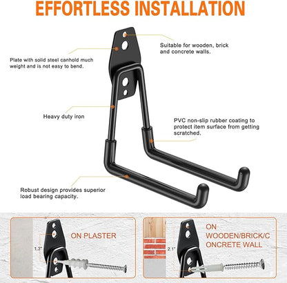 Heavy Duty Garage Hooks 8 Pack, 7.7 inch U Shaped Long Hanger, Wall Mounted - Image 3