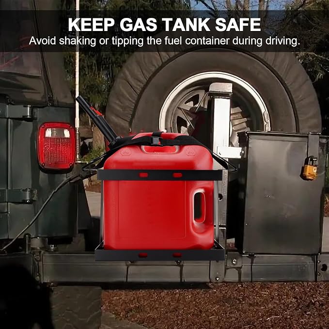 5 Gallon Gas Can Holder with Securing Strap, Cold-forged Steel Fuel Tank - Image 5